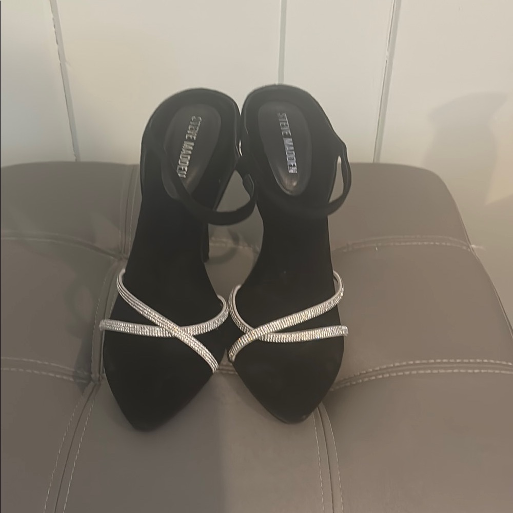 Steve Madden Black and Silver Women's Heels